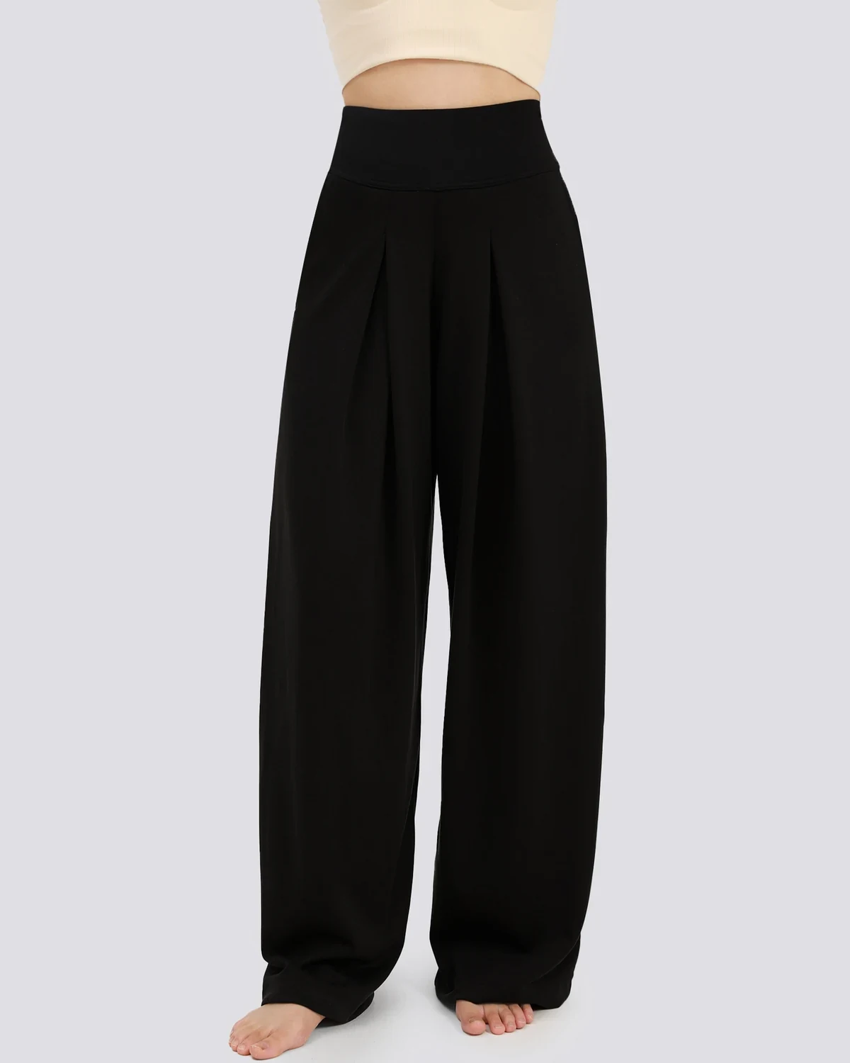 Airy High-Waist Slimming Wide-Leg Pants for Women, Loose Drapey Soft Straight-Leg Lounge and Casual Pants