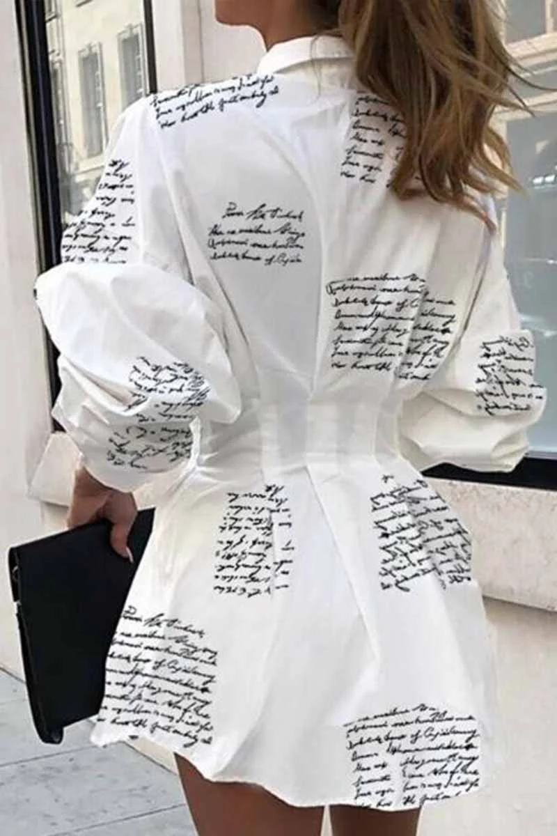 hulianfu hulianfu Slim Waist Letter Print Long Sleeve Dress - Deanwangkt