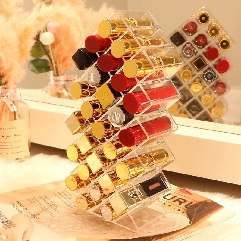 HULIANFU Lipstick Storage Container 16 Lip Balm Container Large Capacity Makeup Storage Bathroom Durable Acrylic Organizer For Cosmetics - Deanwangkt
