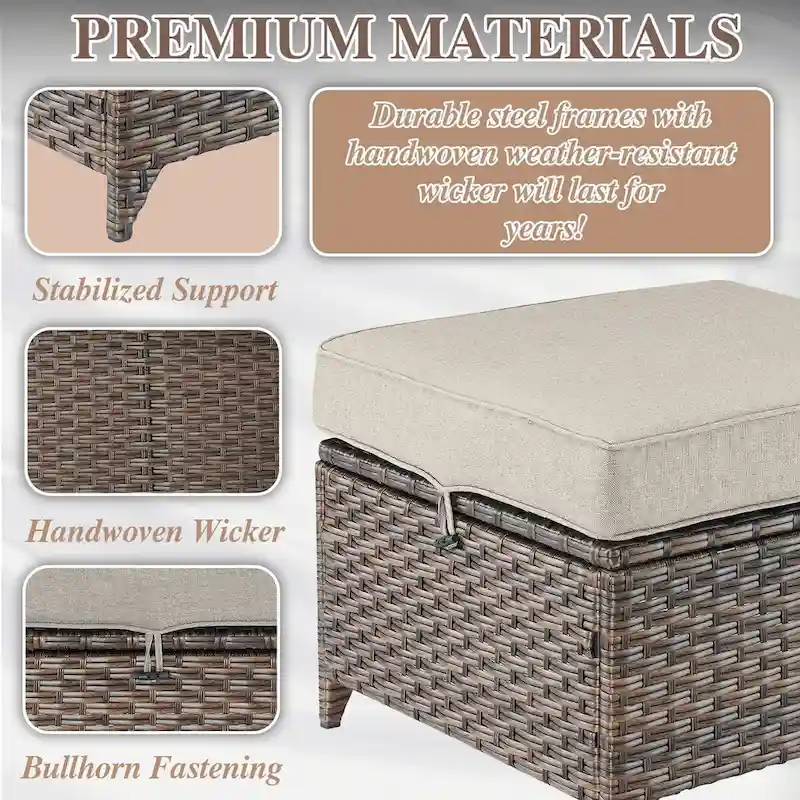 6 Pieces Wicker Sofa with Rocking Chair, Ottoman, Table - Brown