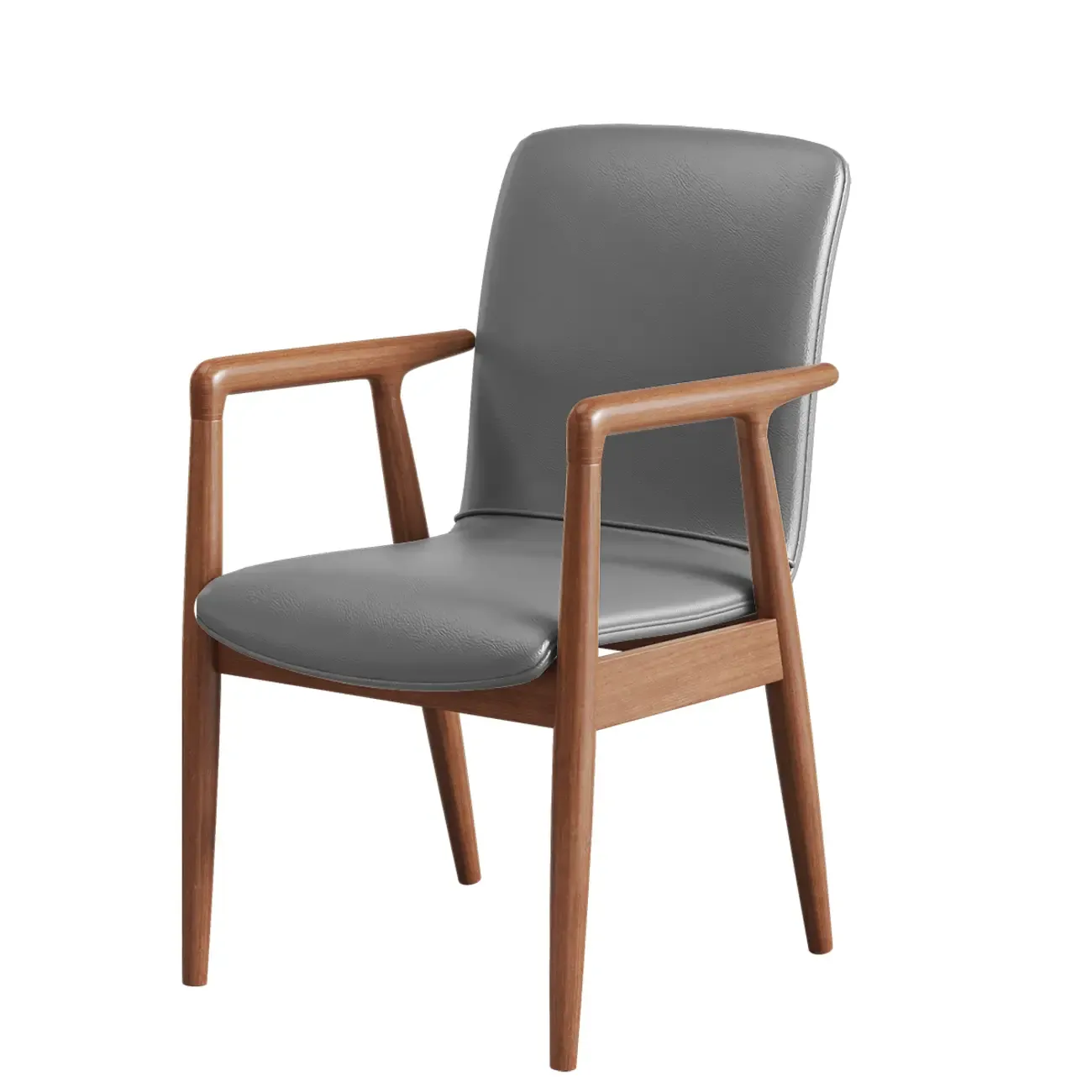 Modern Wood Faux Leather Upholstered Dining Armchair