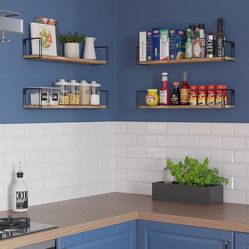 Wallniture Avila 24x4.5 Kitchen Wall Shelves, Natural Burned,Set of 4