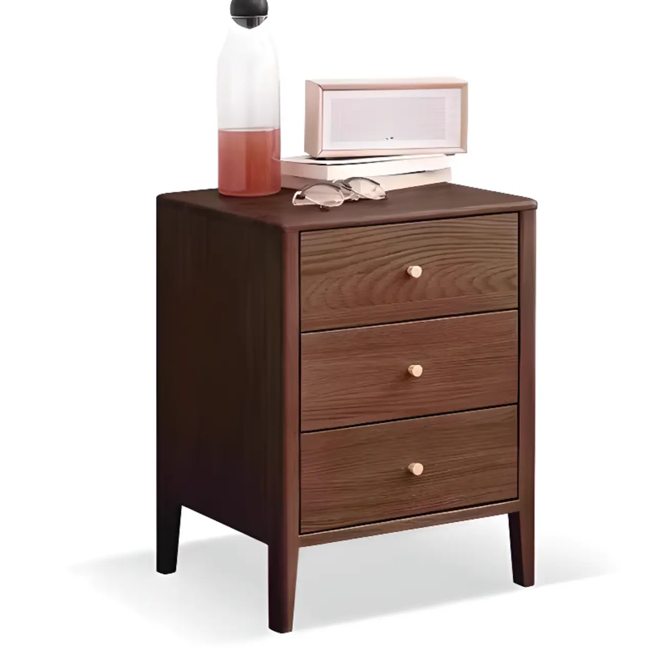 Narrow Modern Wooden Nightstand with 3 Drawers