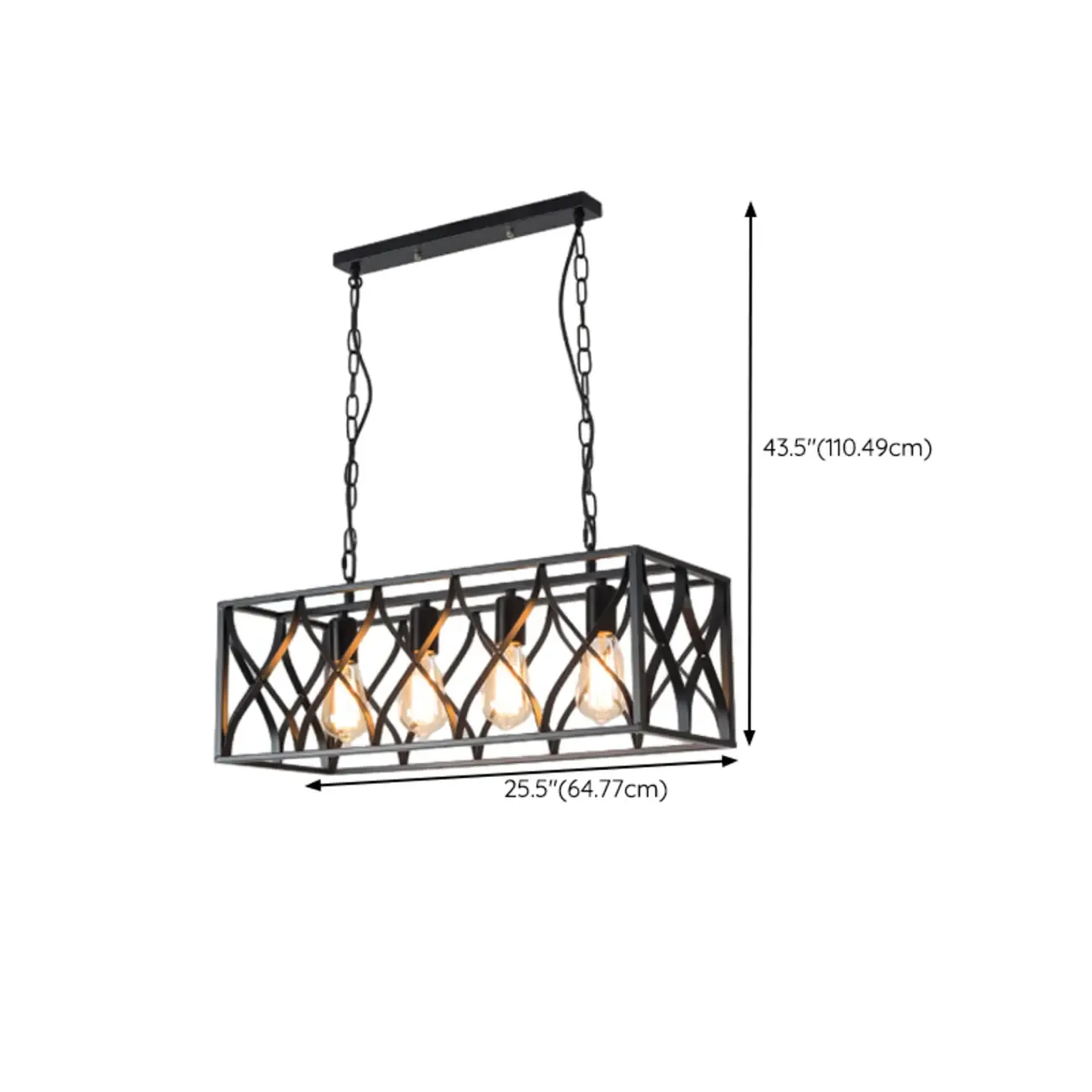Industrial Rectangle Black 4-Light Kitchen Island Light