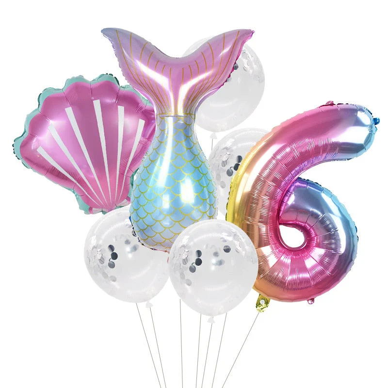 HULIANFU Little Mermaid Party Balloons 32inch Number Foil Balloon Kids Birthday Party Decoration Supplies Baby Shower Decor Helium Globos - Deanwangkt