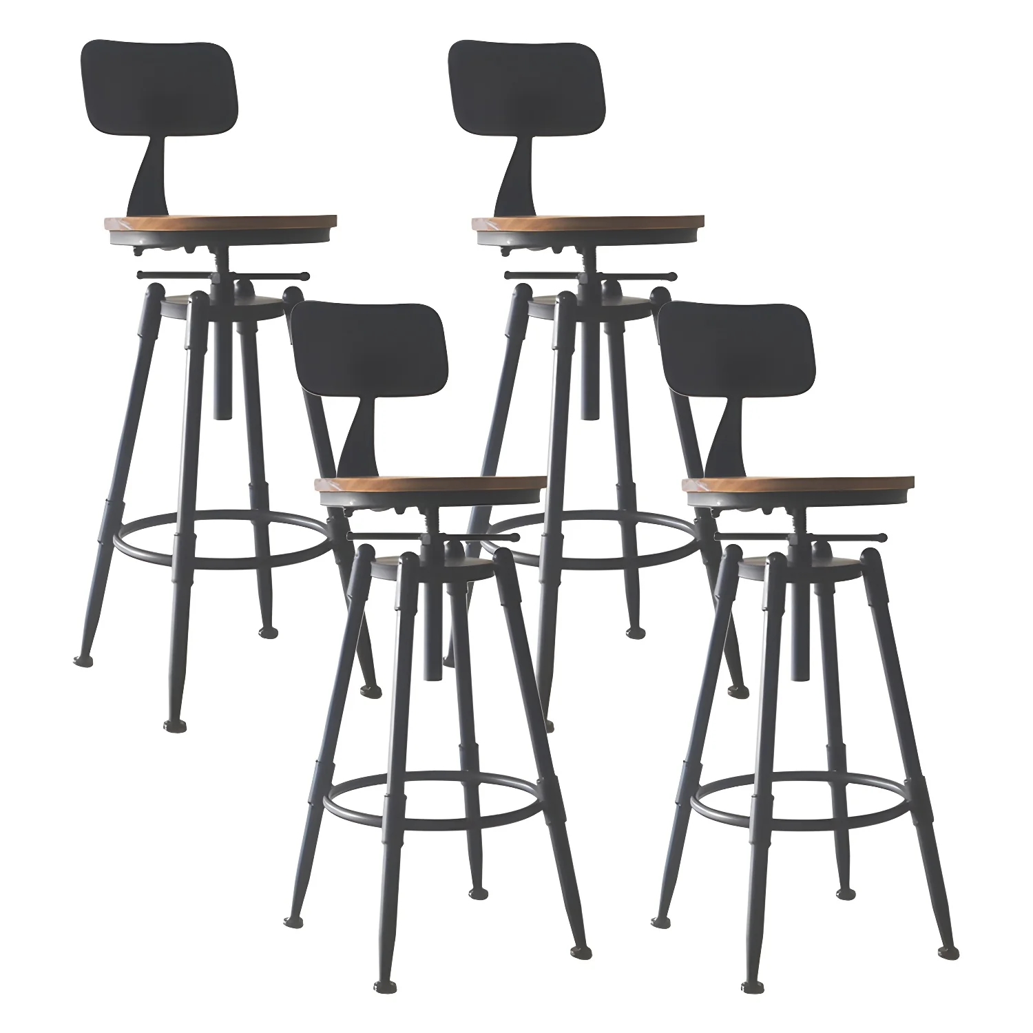 Industrial Metal Leather Swivel Bar Stools with Back
