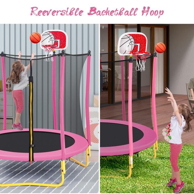Trampoline for Kids with Basketball Hoop, Birthday Christmas Gifts for Boys & Girls, Outdoor & Indoor Mini Toddler Trampoline with Enclosure Trampolín Para Niños
