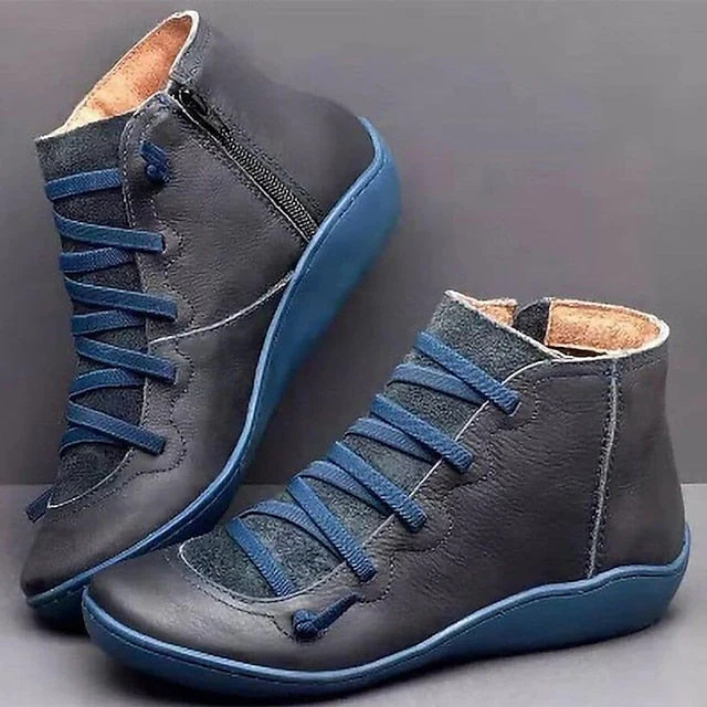Women's Boots Comfort Shoes Plus Size Barefoot shoes Daily Booties Ankle Boots Flat Heel Round Toe Casual Minimalism Faux Leather Zipper Solid Color Solid Colored Red Blue Brown - Deanwangkt