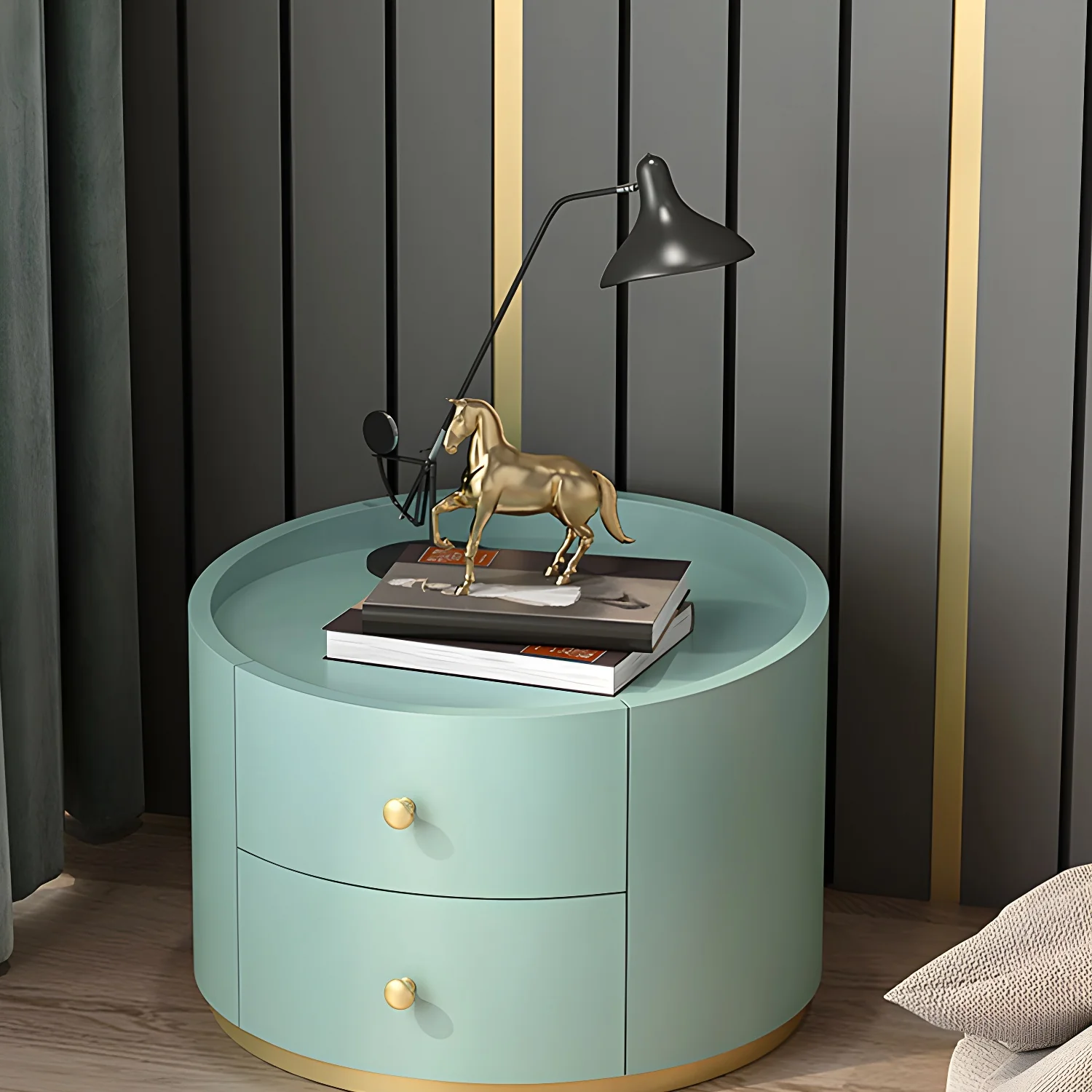 Glam Manufactured Wood Round 2-Drawer Nightstand