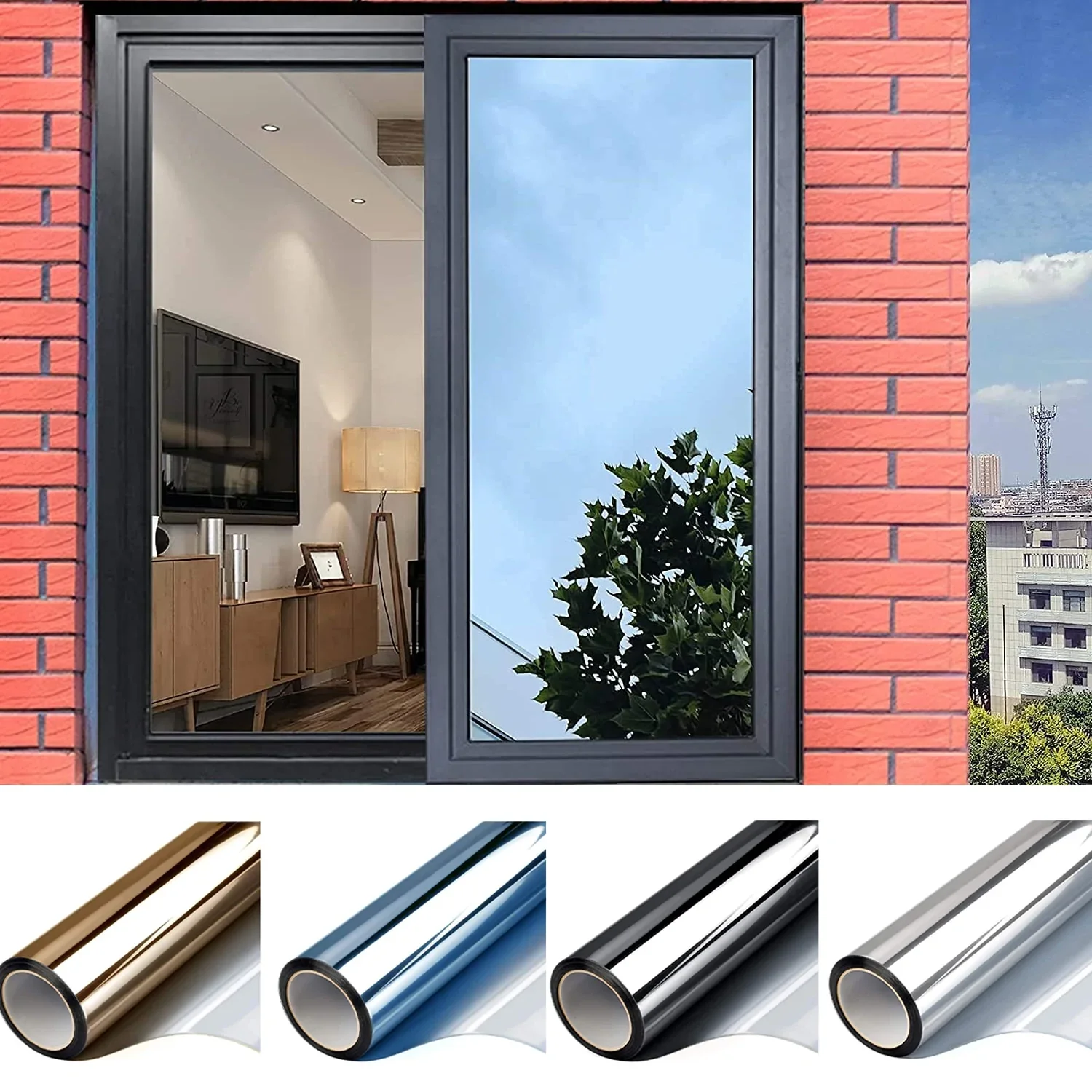 HULIANFU Multi-size One Way Mirror Window Film Privacy Sun Blocking Glass Sticker Heat Control Reflective Film Self Adhesive Window Tint - Deanwangkt