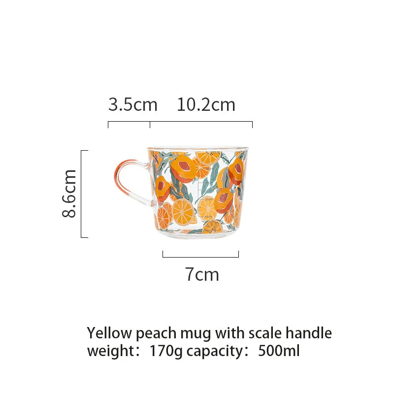 HULIANFU MDZF SWEETHOME 500ml Yellow Peach Cactus Glass Tea Milk Cups With Scale Coffee Mug Party Creative Drinkware Tumbler Water Cups - Deanwangkt