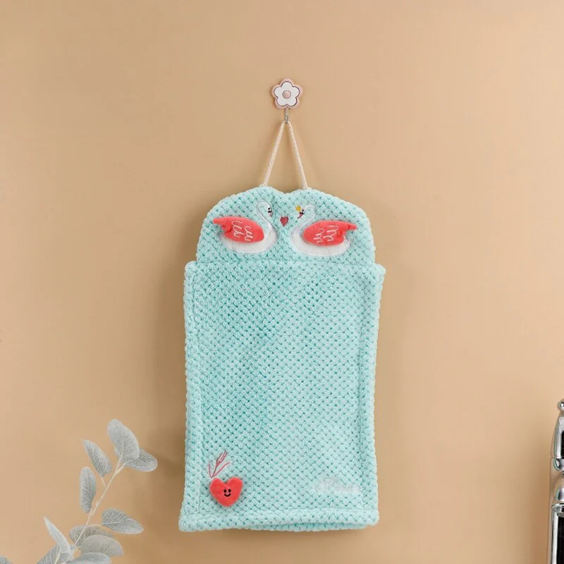 HULIANFU Lovely Cartoon Handkerchief Towel Hanging Absorbent Coral Velvet Wipe a Towel Household Kitchen Quick Drying Hand Cloth - Deanwangkt