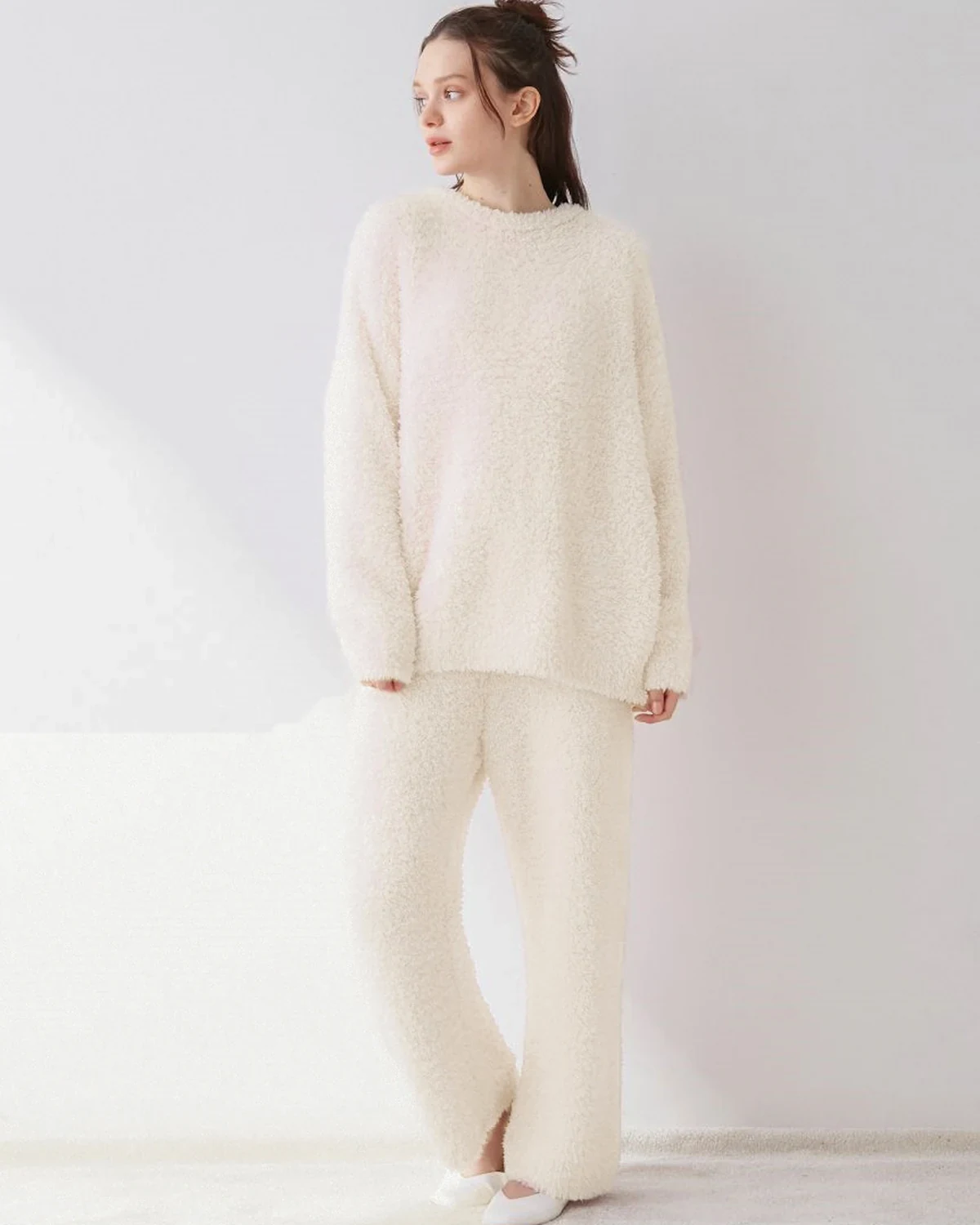 Fall/Winter Couple Soft Plush Half-Fleece Thermal Long-Sleeve and Pants Lounge Set, Men's Pajamas and Women's Maternity Homewear