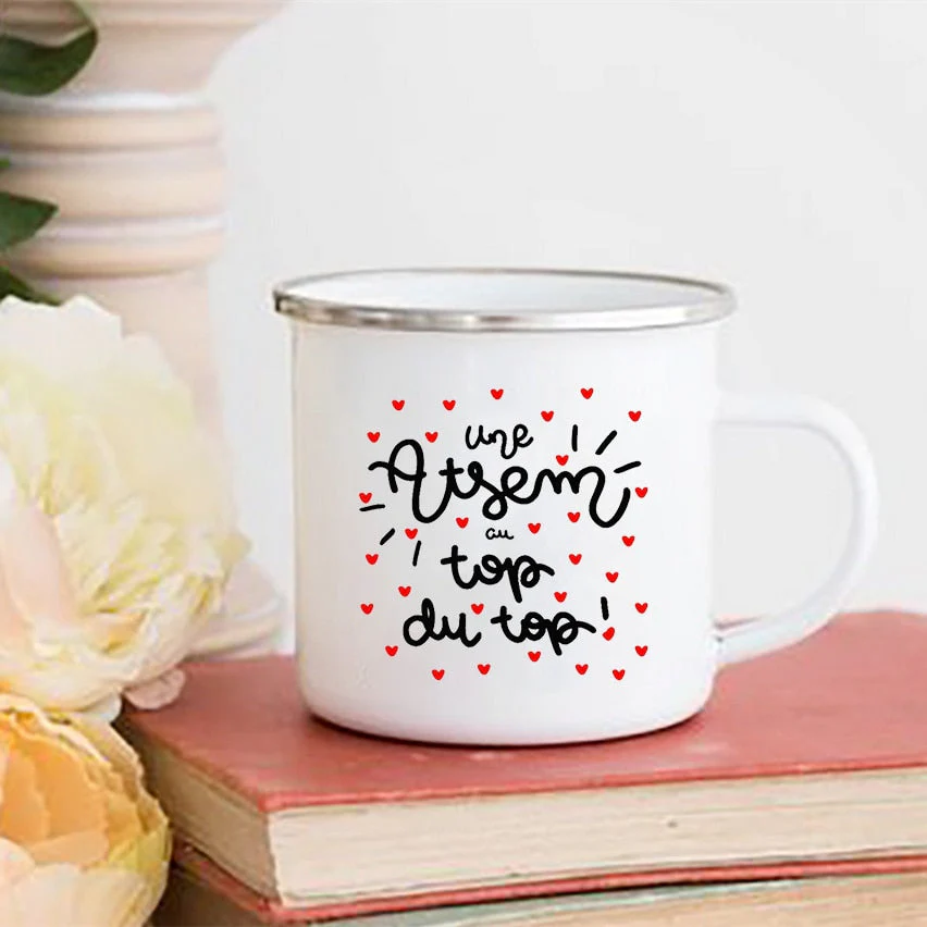 HULIANFU Merci Maîtresse/Atsem Print Coffee Mug Creative Enamel Cups Drinks Water Milk Cup Mug School Home Handle Drinkware Teacher Gifts - Deanwangkt