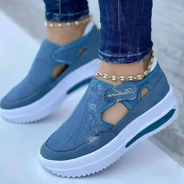 Women's Slip-Ons Pink Shoes Plus Size Platform Sneakers Outdoor Daily Summer Platform Round Toe Sporty Casual Walking Shoes Polyester Synthetics Magic Tape Solid Color Black Pink Red - Deanwangkt