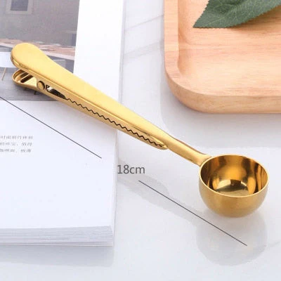 HULIANFU Two-in-one Stainless Steel Coffee Spoon Sealing Clip Kitchen Gold Accessories Recipient Cafe Expresso Cucharilla Decoration - Deanwangkt
