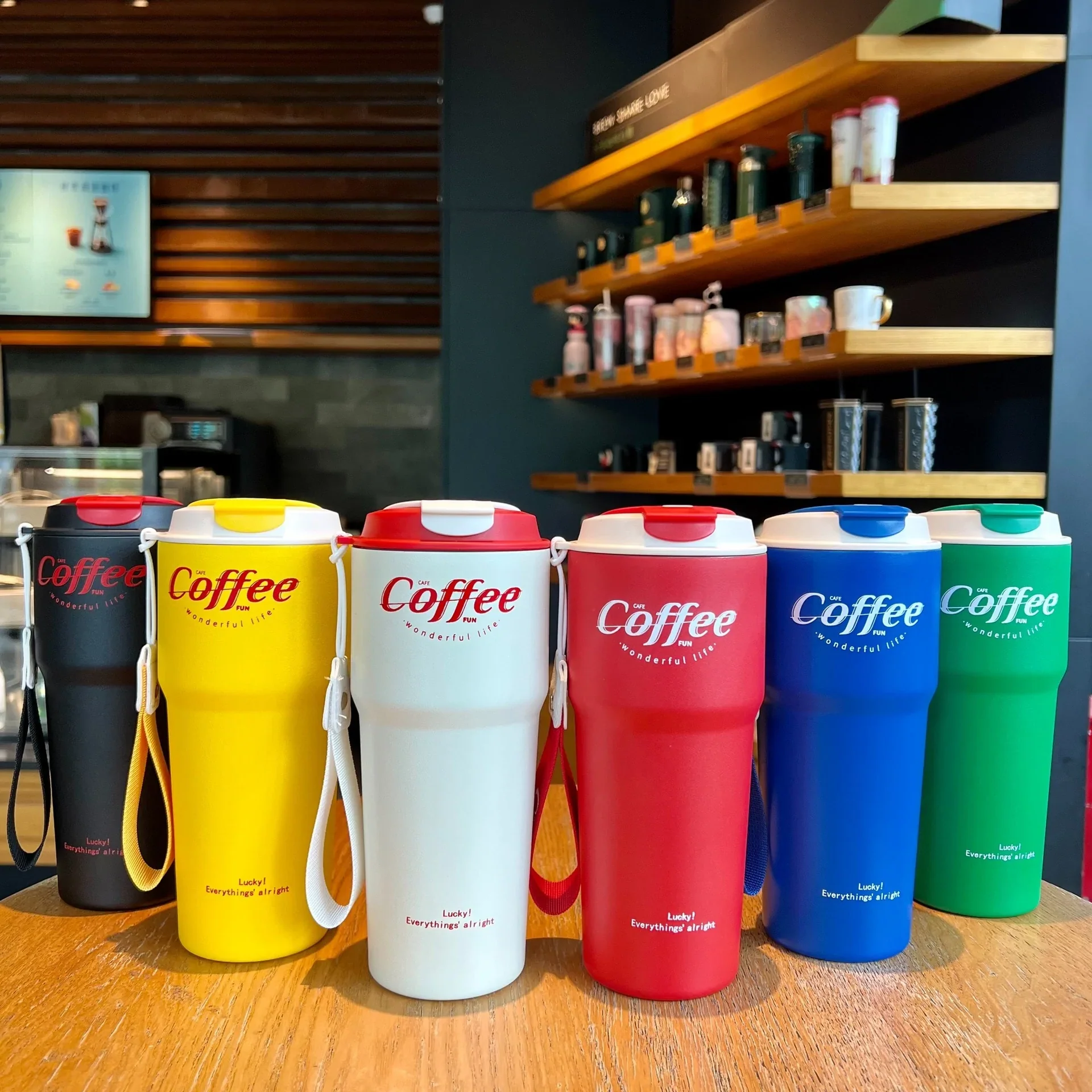 HULIANFU New Fashion 420ml/620ml Double Stainless Steel Coffee Mug Wtih Rope Portable Car Thermos Mug Vacuum Flask Travel Tumbler - Deanwangkt