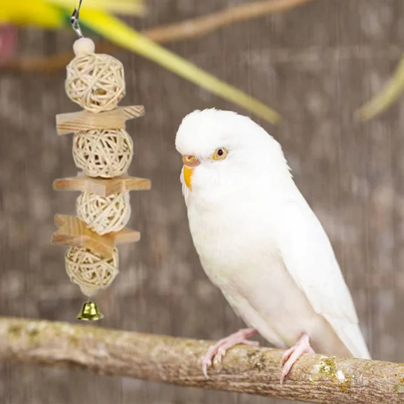 HULIANFU Parrot Swing Chewing Toy Wooden Bird Toys 7 Pcs Small Parrot Chewing Toy Kit Perfect Wooden Bird Toy For Small Parrots Conures - Deanwangkt