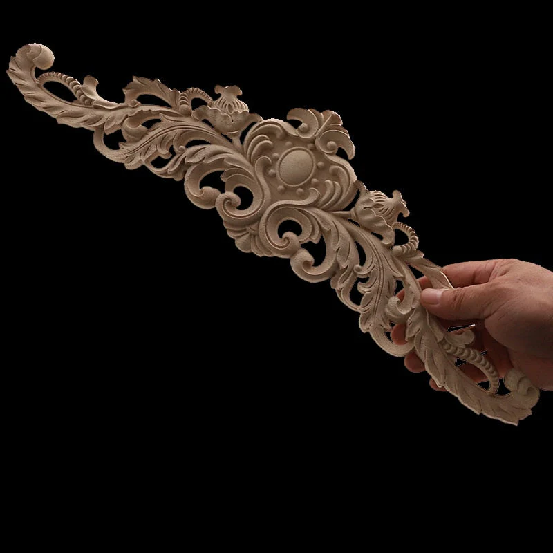 HULIANFU Long Rose Flower Exquisite Carving Natural Wood Appliques Furniture Wooden Mouldings Wmqe Vintage Unpainted Decoration Decal - Deanwangkt