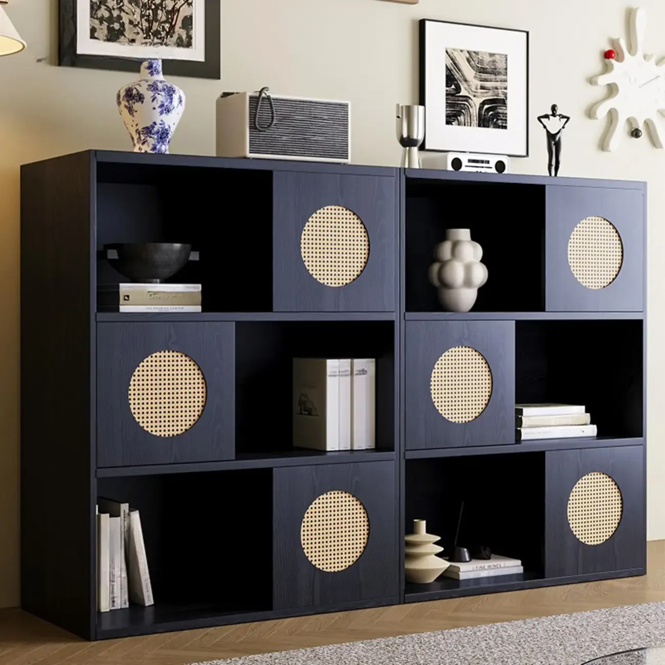 63L x 14W Oriental Wooden Modular Cube Bookcase