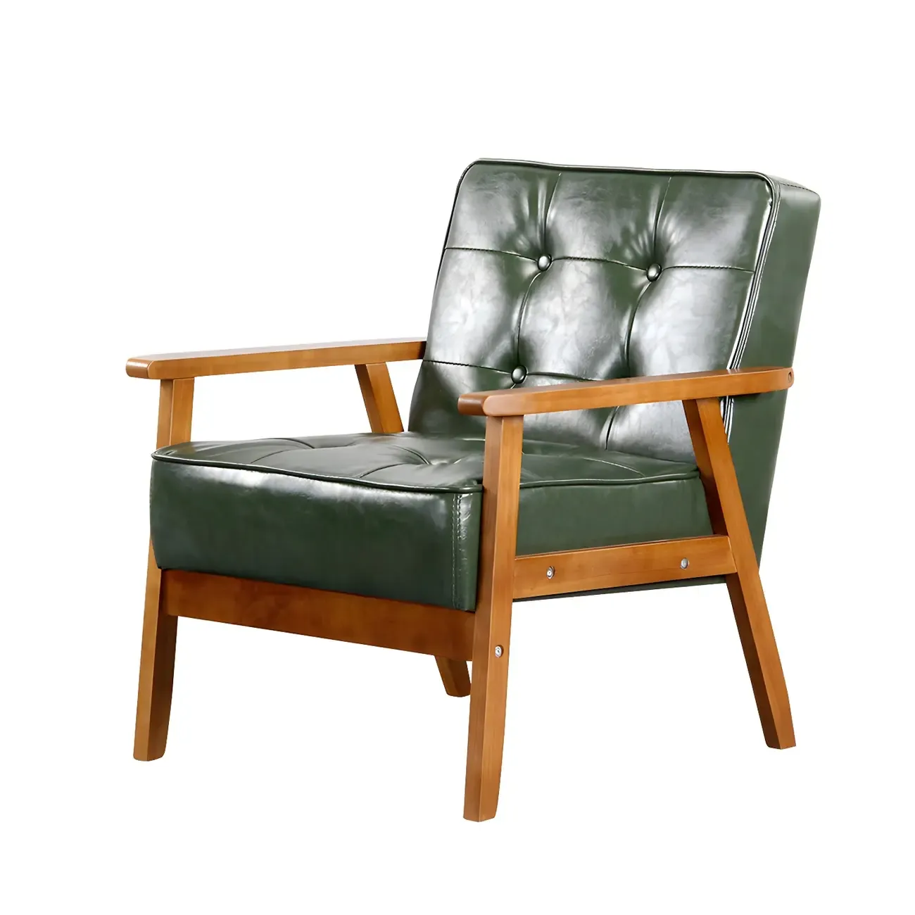 Modern Leather Tufted Accent Chair with Wood Frame