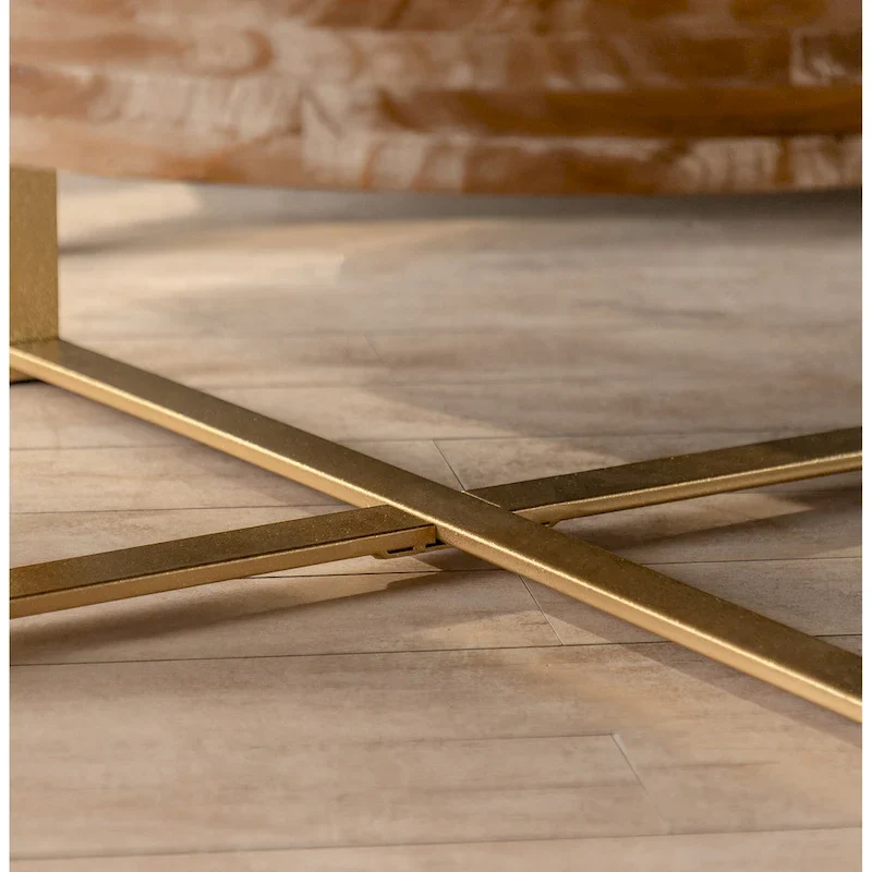 31W Round Coffee Table With Fir Wood Table Top and Metal Frame End Table