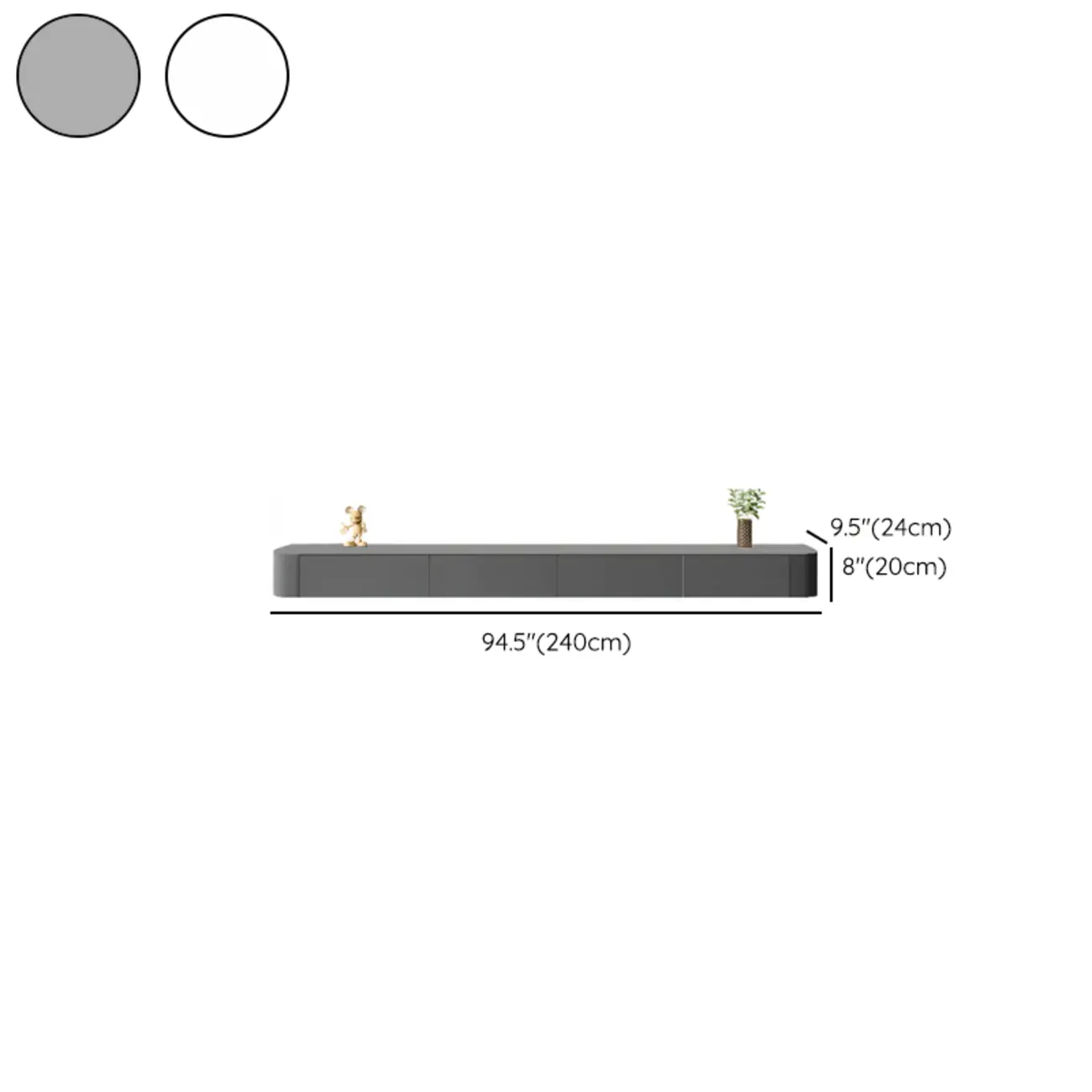 87 Grey Solid Wood Long Floating TV Stand with Drawers