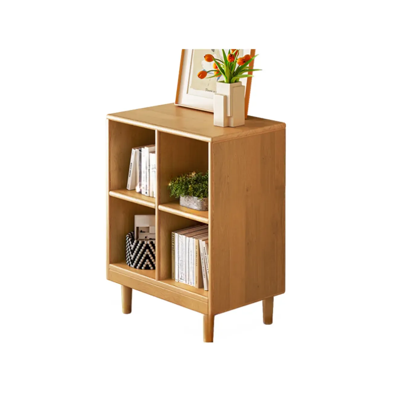 Brown Natural Wood Freestanding Modular Cube Bookcase