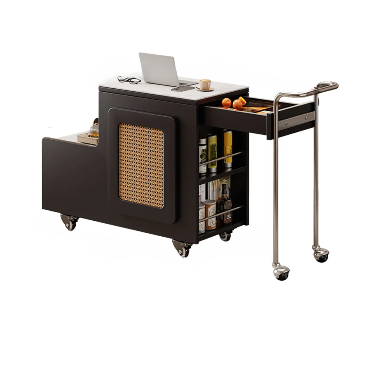 Multifunctional Sintered Stone Top Wheeled Cart Side Table