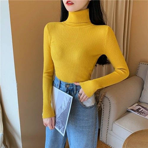 Women's Autumn Winter Turtleneck Pullovers Sweater Woman Primer Shirt Long Sleeve Short Slim-fit tight Jumper Top Solid - Deanwangkt