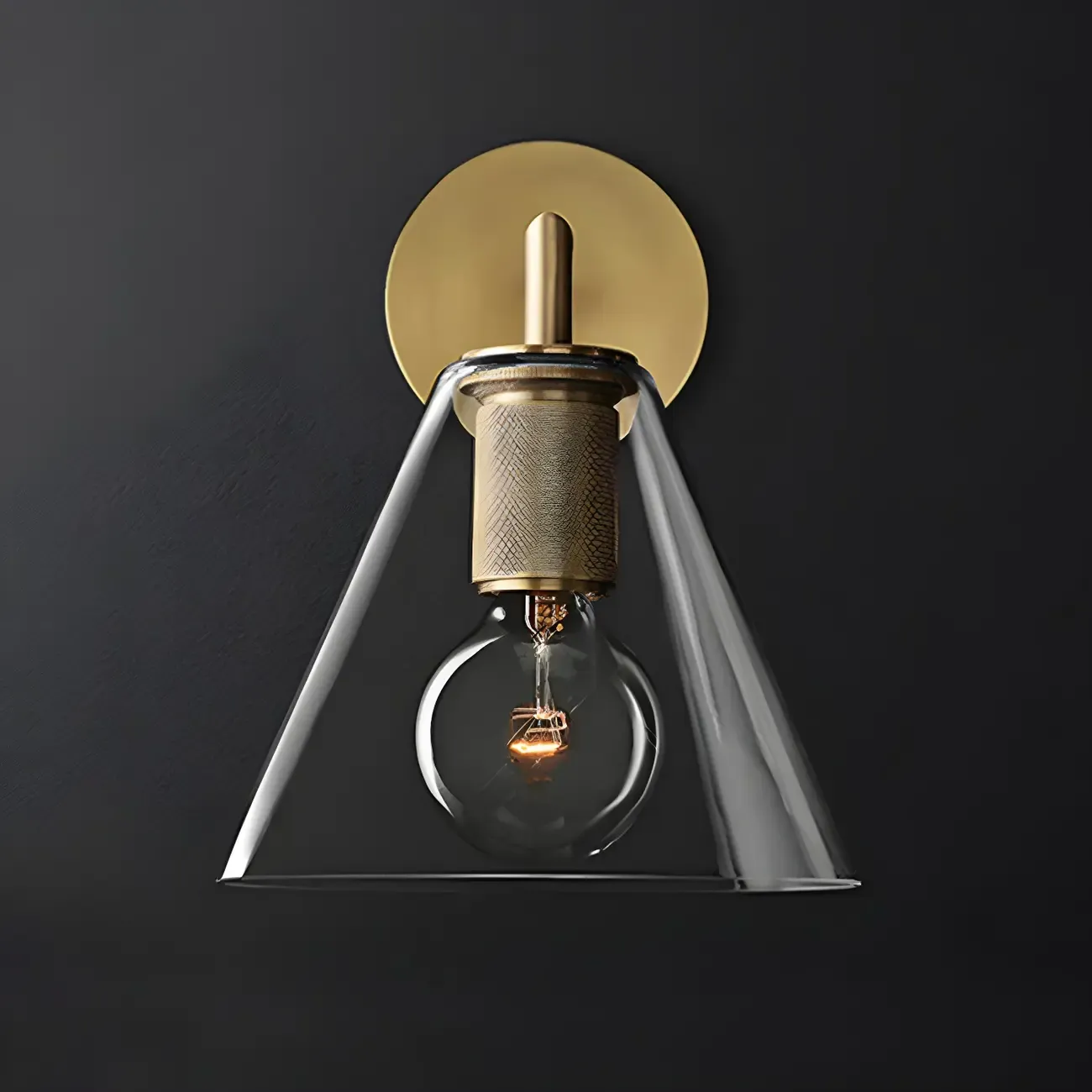Industrial Cone Glass Wall Sconce with Brass/Black Finish