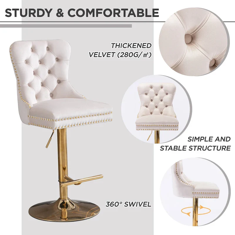 Modern Upholstered Adjusatble Thick Swivel Counter Barstools