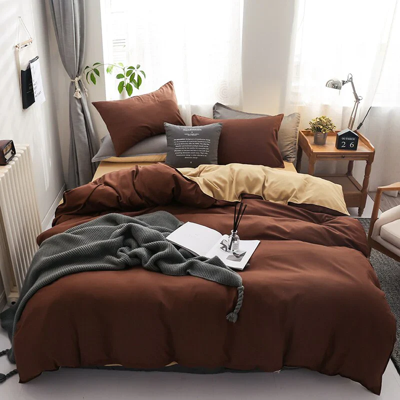 HULIANFU Nordic Double Color Bedding Set Single Queen King Duver Cover Set 240x220 Bed Sheet Bed Linen Pillowcase Gray Pink Quilt Covers - Deanwangkt