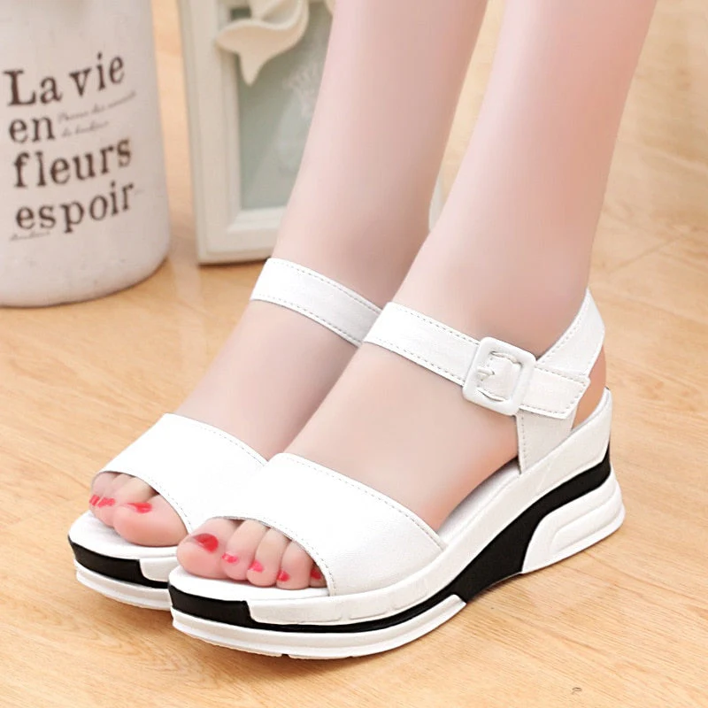 Summer shoes woman Platform Sandals Women Soft Leather Casual Open Toe Gladiator wedges Trifle Mujer Women Shoes Flats - Deanwangkt