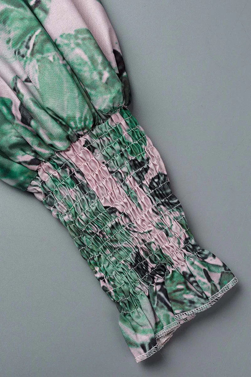hulianfu Sweet Elegant Print Patchwork V Neck Waist Skirt Dresses(4 Colors) - Deanwangkt