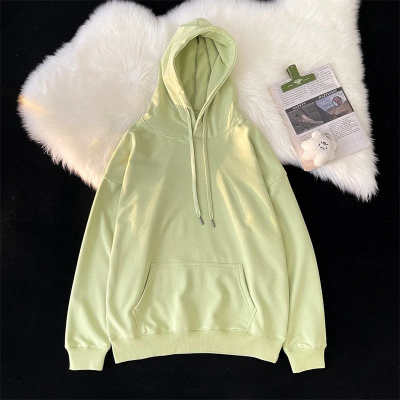 hulianfu Woman's Sweatshirts Solid Drop Shoulder Korean Female Hooded Pullovers  Thicken Warm Oversized Hoodies Women - Deanwangkt