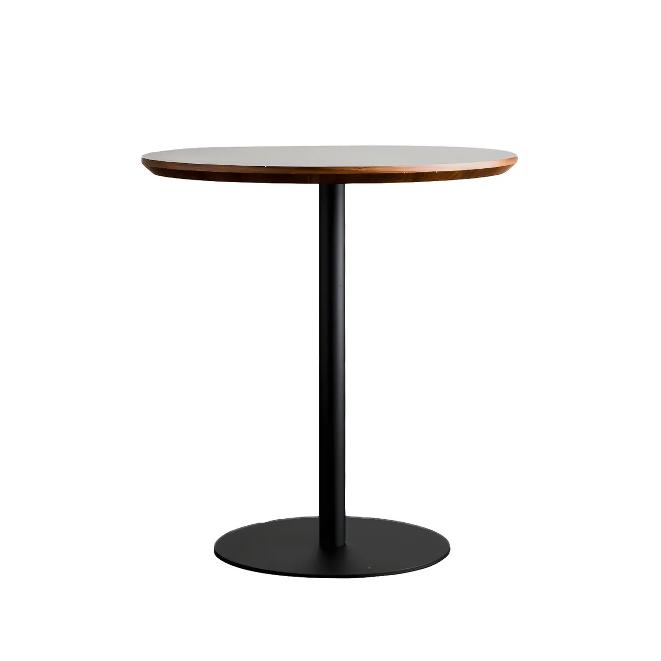 Modern Brown Wood Grain Black Metallic Pedestal Bar Tables