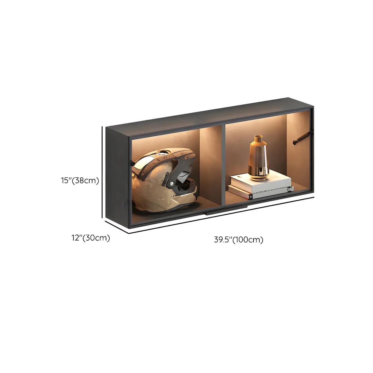 Black Wall Mount Wood 2-Cube Display Cabinet with Light