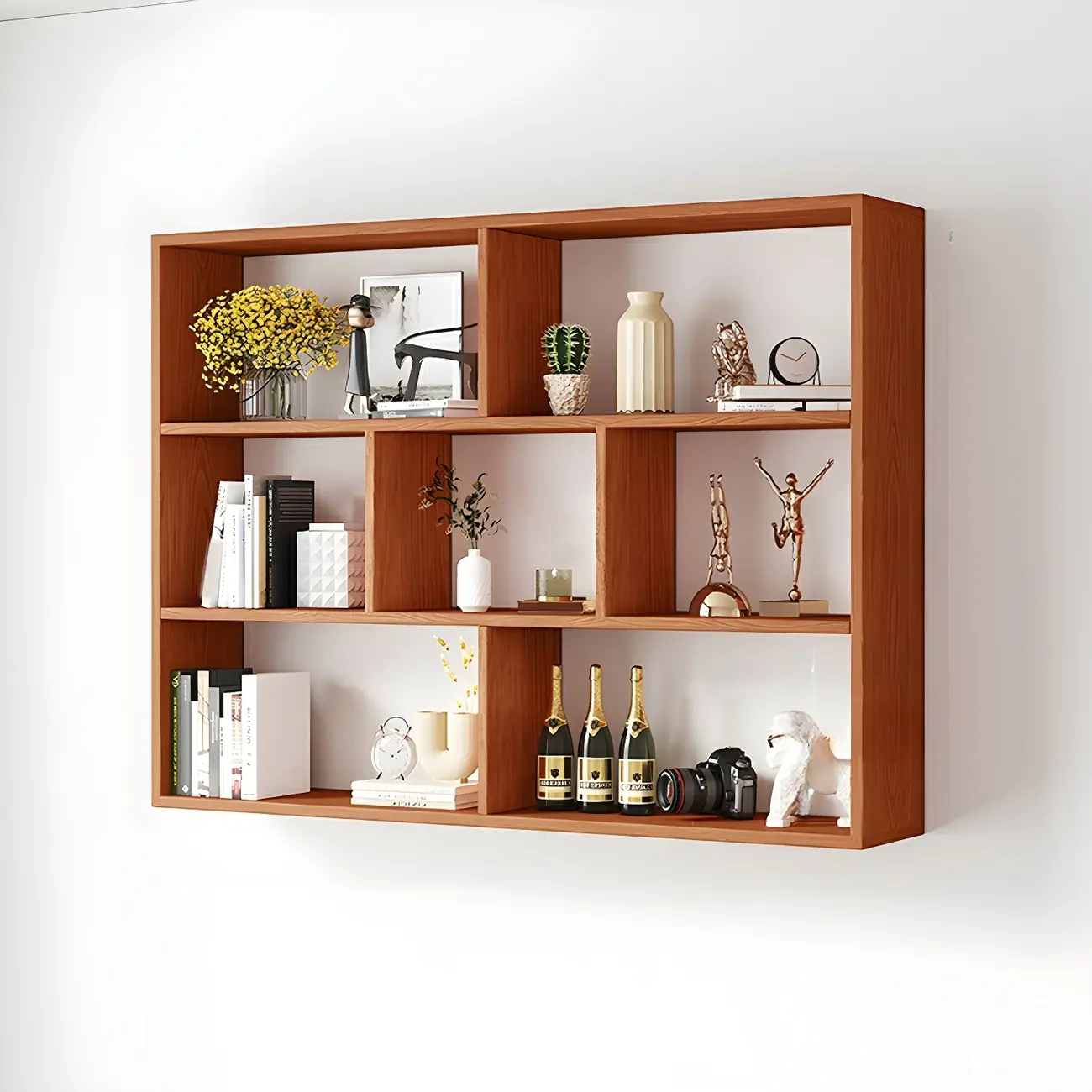 White Wall-Mounted Cube Wood Display Bookcase