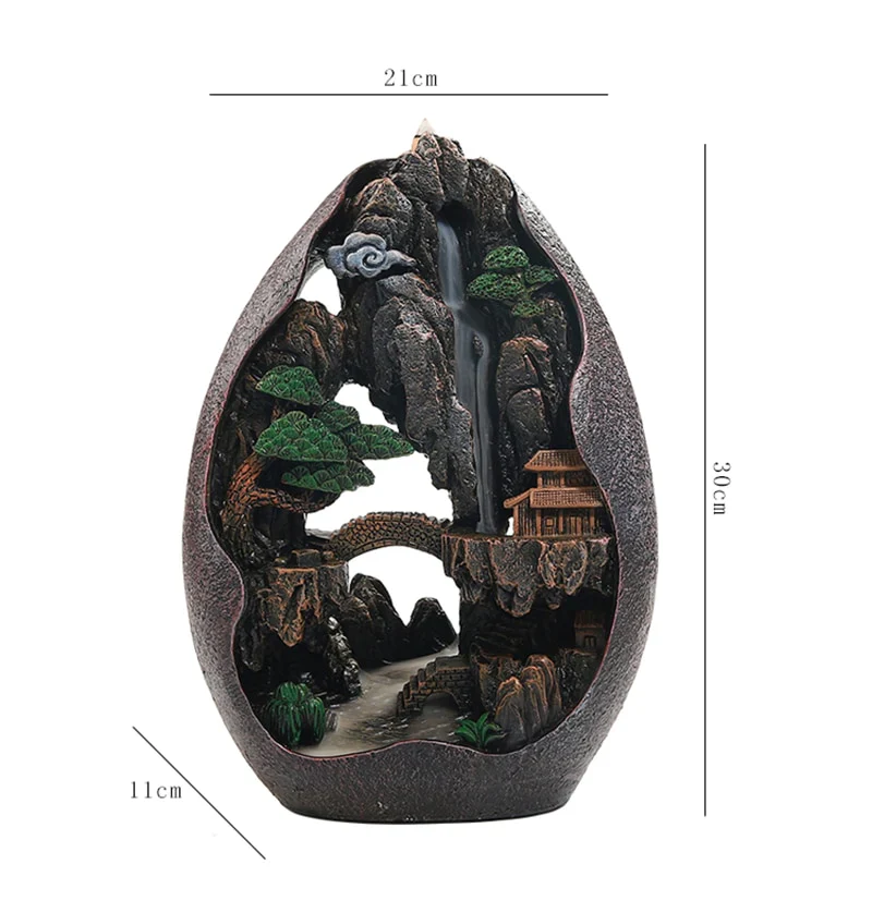HULIANFU Mountain River Waterfall Incense Burner Creative Home Decor Incense Holder Portable Resin Smoke Backflow Censer Handicrafts - Deanwangkt