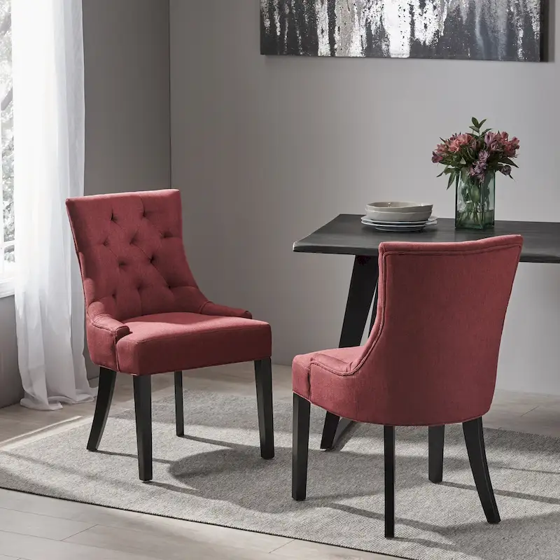 Set of 2 Fabric Upholstered Dining Chair with Tapered Legs