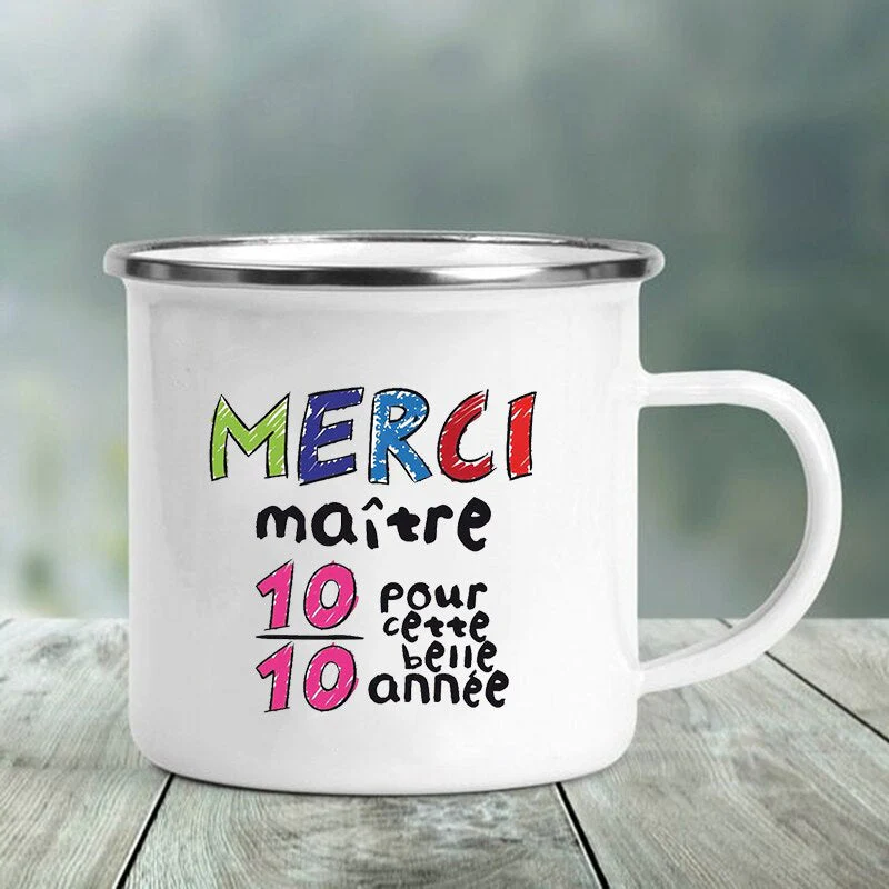 HULIANFU Merci Maître Print Mugs Creative Coffee Cups Drinks Water Milk Tea Cup Enamel Mug School Home Handle Drinkware Best Teacher Gift - Deanwangkt