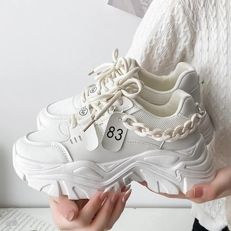 hulianfu  Women's Chunky Sneakers Thick Bottom Platform Chain Vulcanize Shoes Fashion Breathable Casual Walking Shoe for Woman Female - Deanwangkt