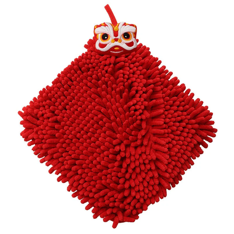 HULIANFU Red Chenille Soft Hand Towel Chinese Style Quick-Dry Absorbent Cartoon Wipe Handkerchief for Home Bathroom Embroidery Towels - Deanwangkt