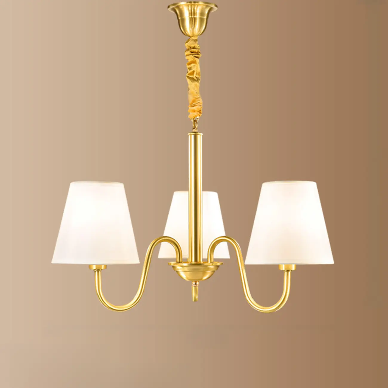 Modern Brass Hanging Chandelier with Fabric Shade