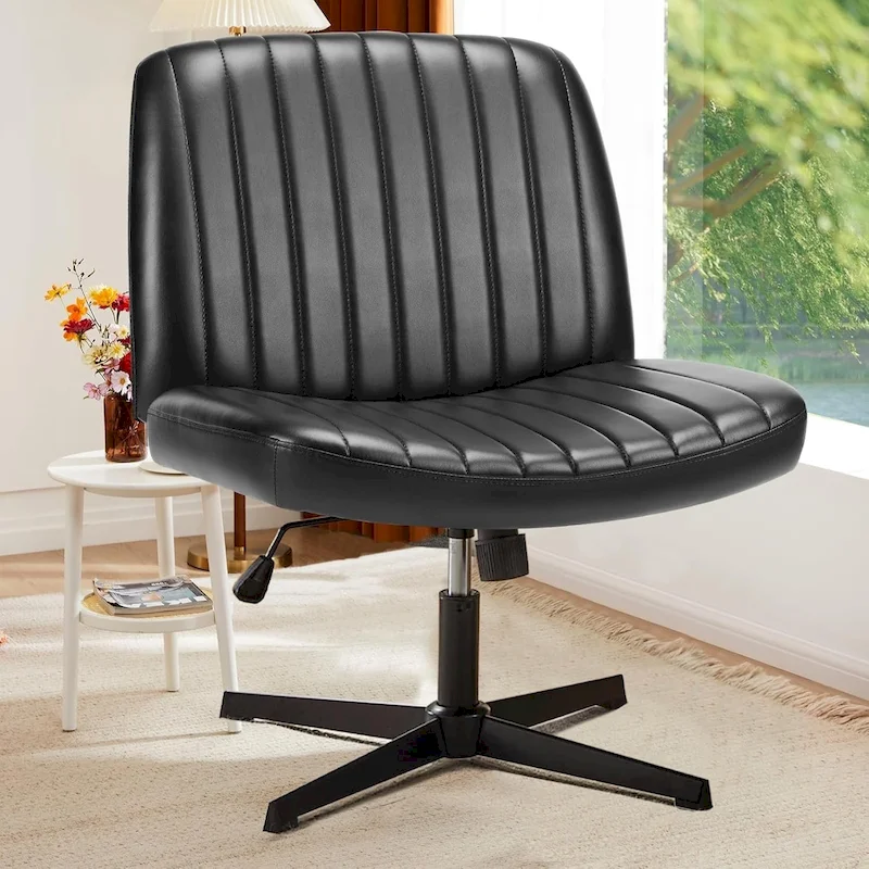 Cross Legged Armless Adjustable Swivel Padded Home Office Desk Chair No Wheels