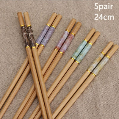 HULIANFU Reusable 5 Pair Set Handmade Bamboo Japanese Natural Wood Chopsticks Sushi Food Cat Flower Multi color Wooden Chop sticks - Deanwangkt