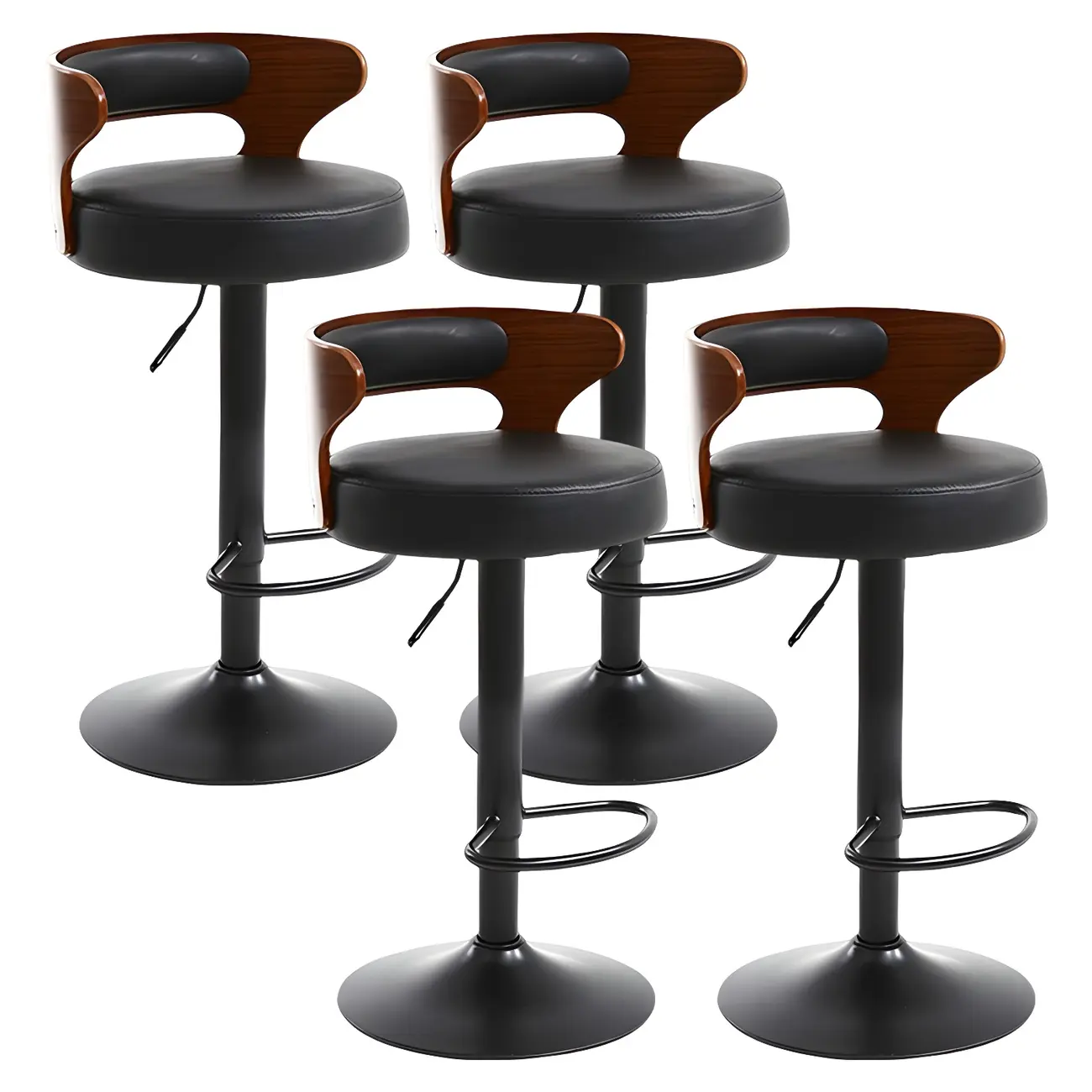 Adjustable Round Leather Swivel Bar Stools with Back