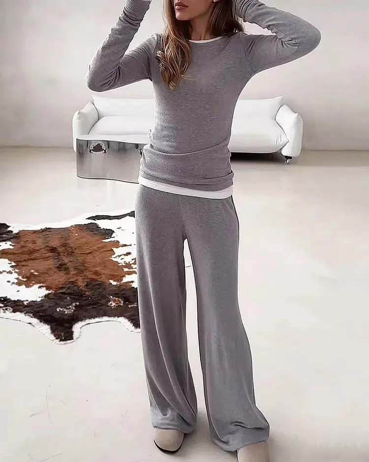 🔥 Grey Color Block Two Piece Set