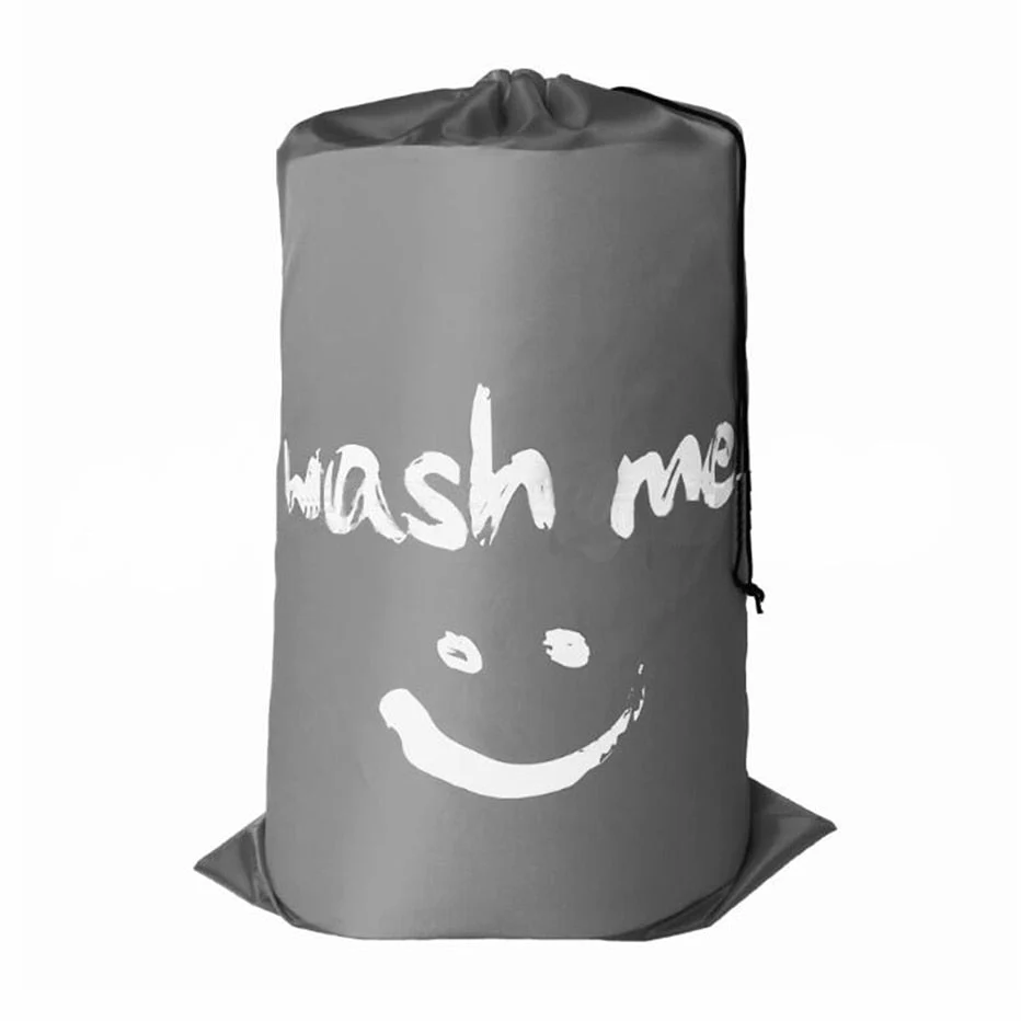 HULIANFU Smile Shape Nylon Laundry Bag Wash Me Travel Storage Pouch Machine Washable Dirty Clothes Organizer Wash Drawstring Bag - Deanwangkt